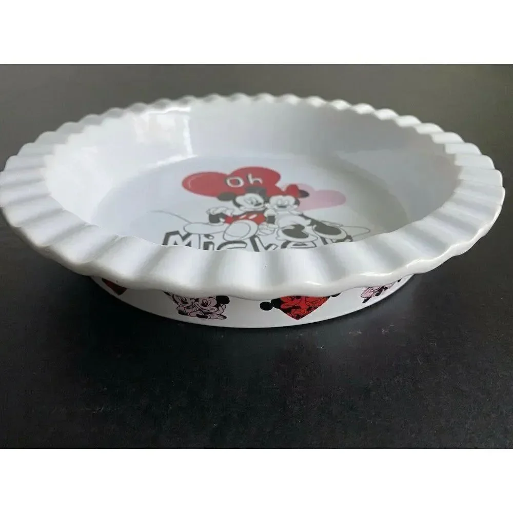 DISNEY MICKEY MINNIE MOUSE‎ VAlentine’s PIE DISH BOWL Round 9” Ceramic New